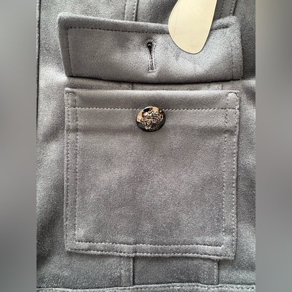 NWOT-Carmen Marc Valvo Faux Suede Women's Slate Blue Pocket Jacket - Picture 5 of 13